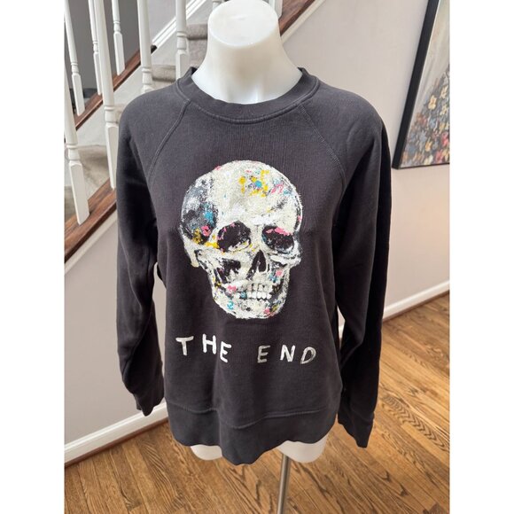 Imogene + Willie The End Crew Neck Graphic Sweatshirt Skull Black Size Medium - Picture 1 of 3